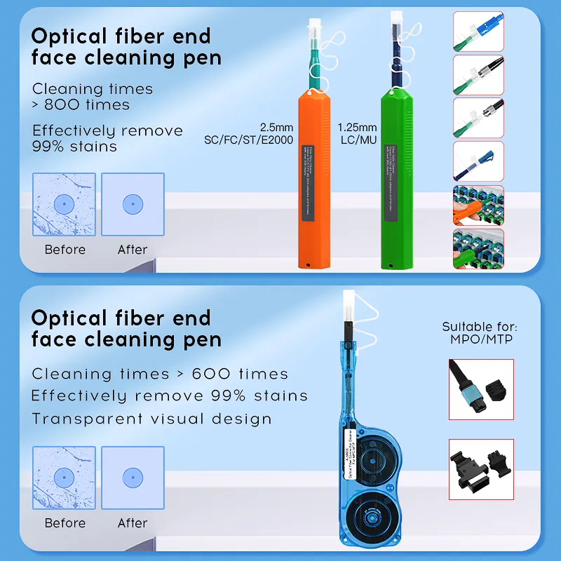 COMPTYCO Fiber End Face Cleaning Kit Set 400X Fiber Magnifier MPO Cleaning Pen Red Cleaning Box 14 Piece Set