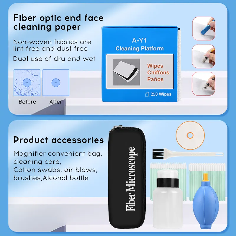 COMPTYCO Fiber cleaning Tool Kit 14pcs One Click 1.25/2.5mm MPO Cleaning Pen/Box 400X Fiber Optic Microscope Fiber Optic Cleaner