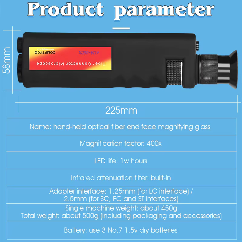 COMPTYCO AUA-400X fiber end face magnifier 400X fiber optic inspection instrument SC/FC/ST/LC interface Fiber Optic Microscope
