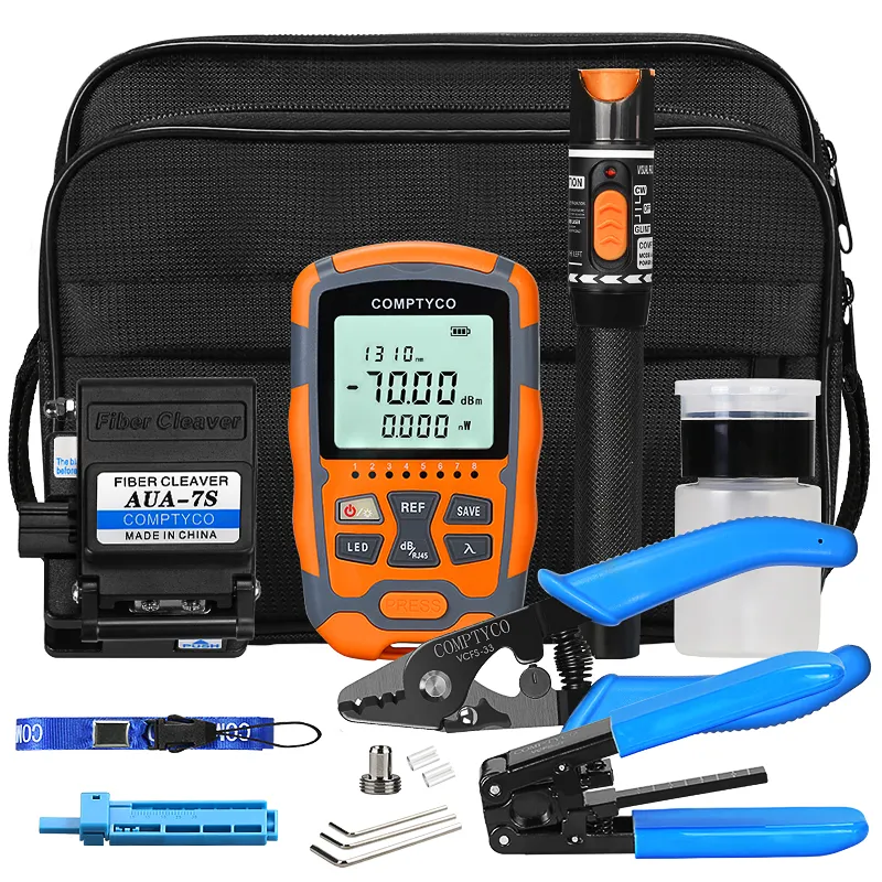 COMPTYCO Fiber Cold Splicing Kit Fiber Cutting Knife Stripping Pliers Mini AUA-M70 Four in One Optical Power Meter Kit