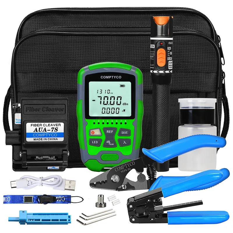 COMPTYCO rechargeable AUA-MC7 fiber optic tool kit fiber optic cutter optical power meter -70+~10dBm visual fault locator fiber optic tool kit