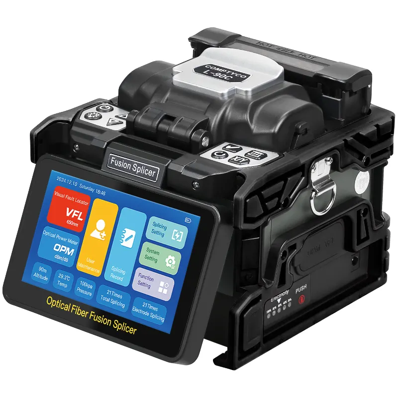 5-inch high-definition touch screen with touch/button dual operation fusion splicer 6 motor flip fiber fusion splicer with OPM/VFL 10 language switchable fiber fusion splicer